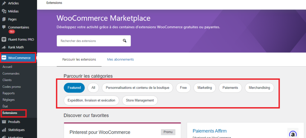 WooCommerce :  Extensions