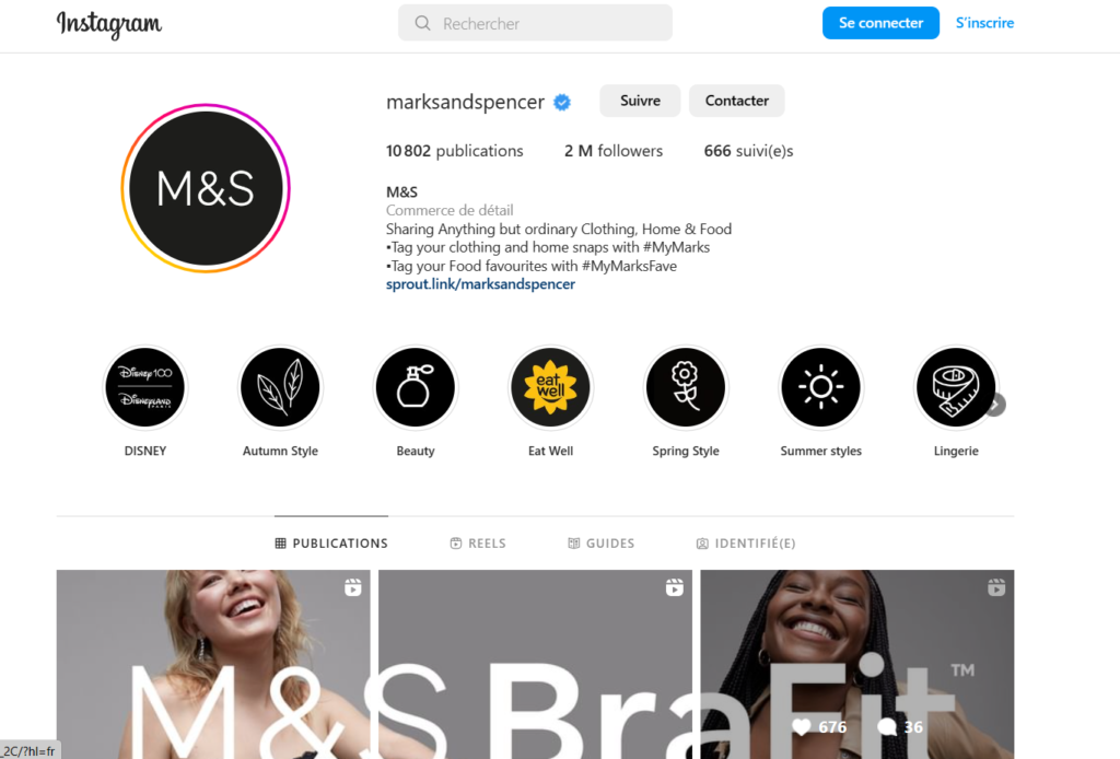 Instagram e-commerce - Exemple page de marque sur instagram
